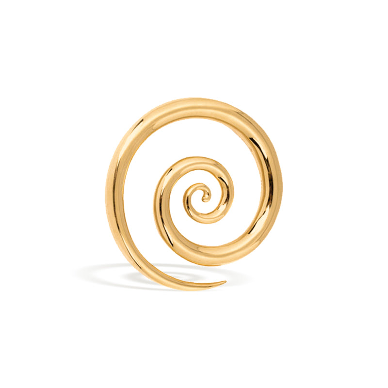 Spiral earring for ear stretching, crafted in solid brass with 14k gold or silver plating