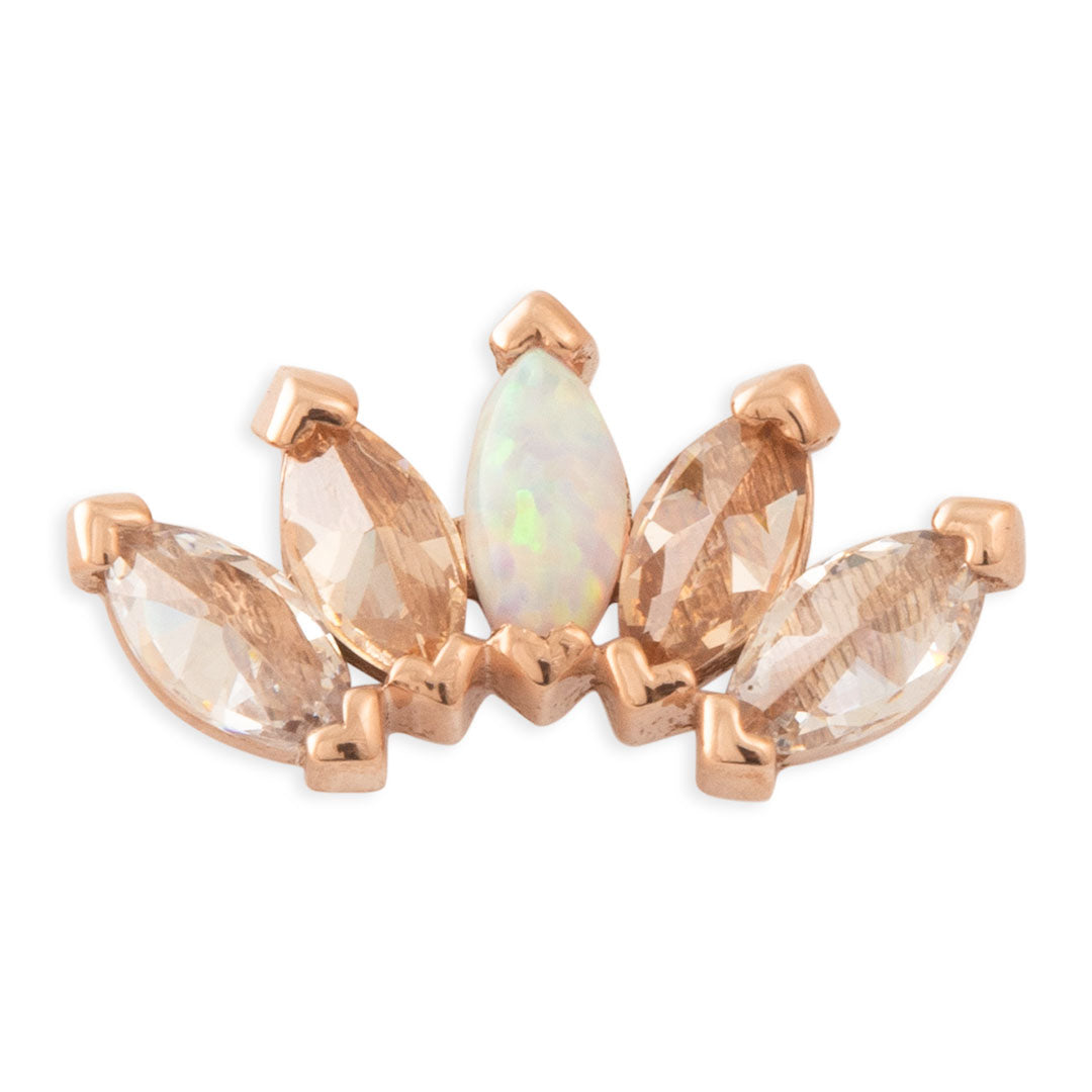 14k gold Bella Pin with alternating White CZ, Champagne CZ, and Synthetic Opal, Gold jewelry