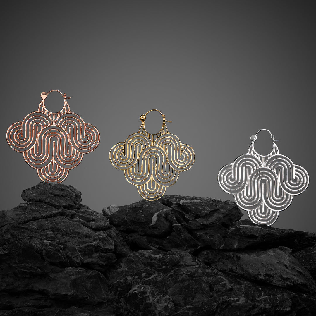 Vintage ‘70s statement hoop earrings for standard lobes or eyelets, bringing bold style and timeless appeal to your outfit.