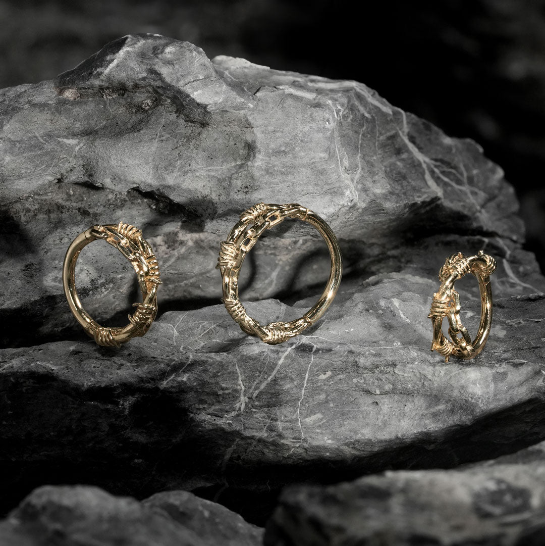 Luxury gold piercing clicker with chain and gems for ear or nose