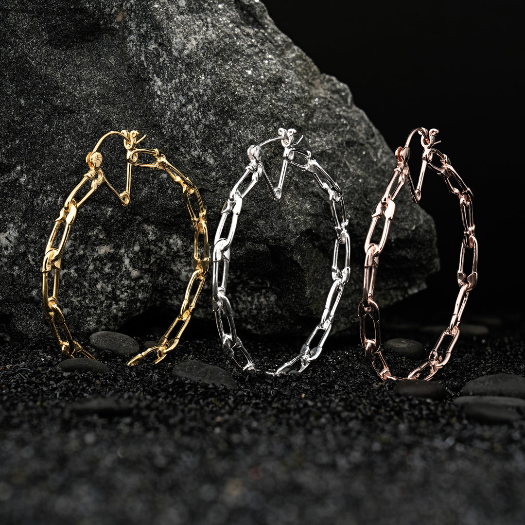 Safety Pin Link Hoops, Rose gold jewelry