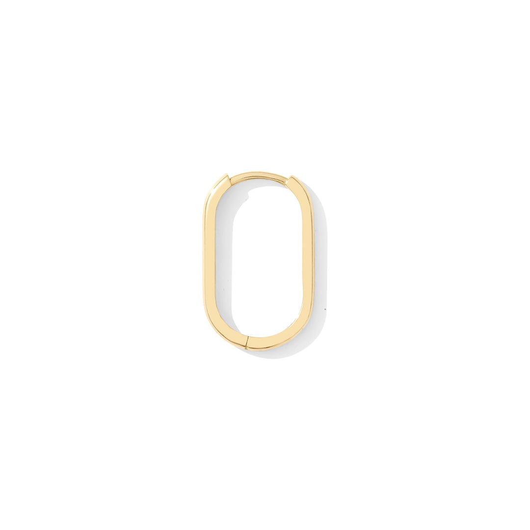 Lola Earring 18k gold vermeil with sleek oval shape and squared edges flat lay, modern minimalist design by TAWAPA