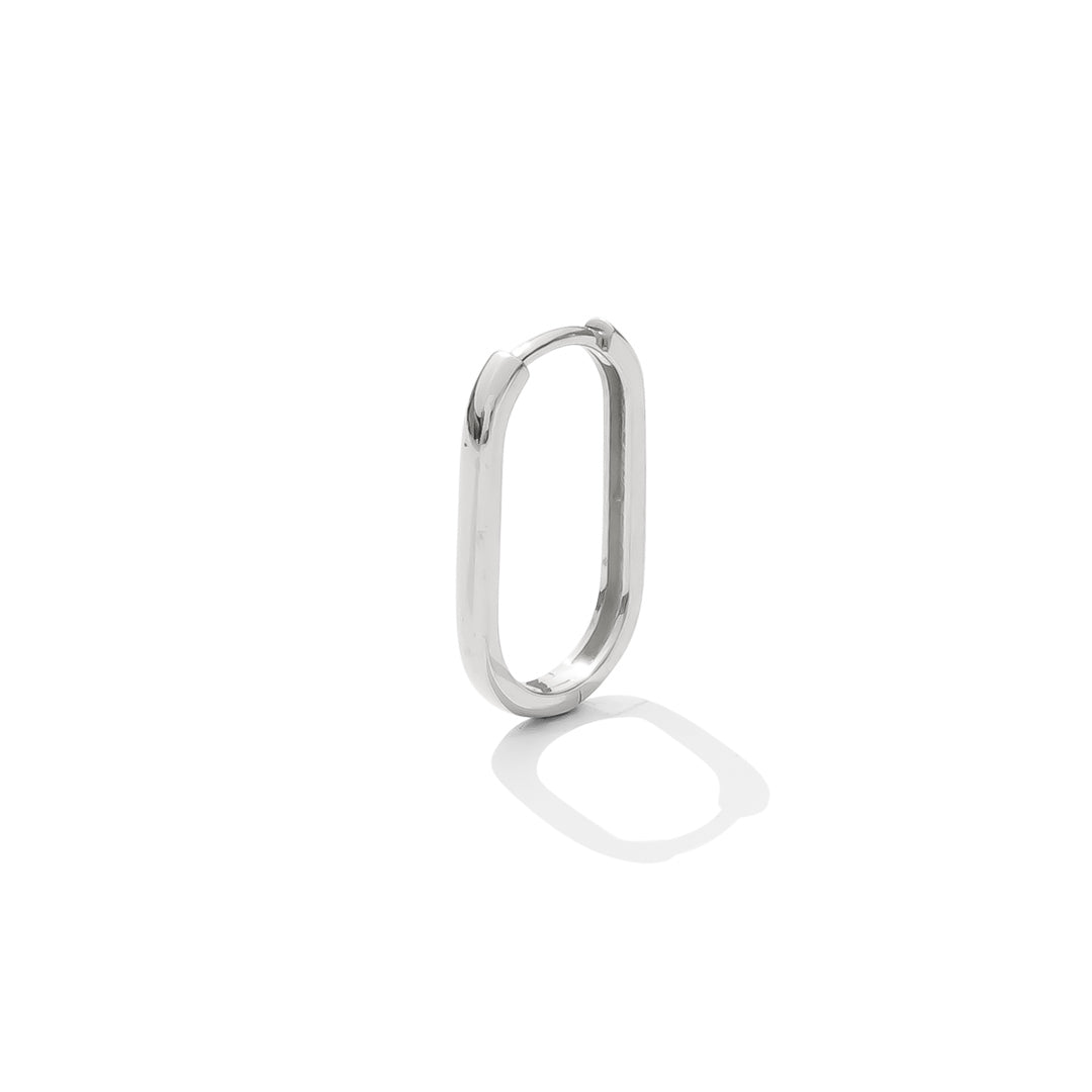 Lola Earring sterling silver with sleek oval shape and squared edges vertical position, modern minimalist design by TAWAPA