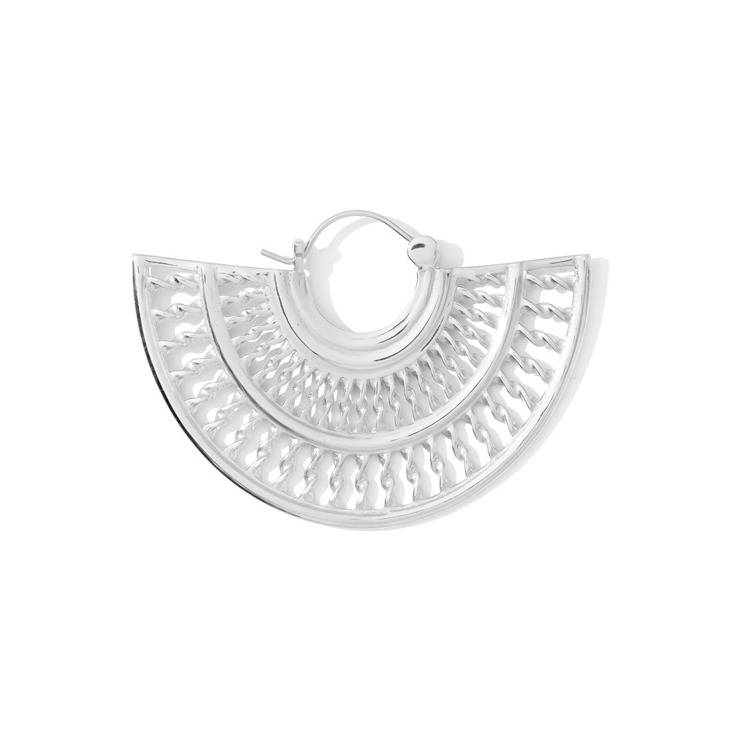Modern half-circle earrings with bold radiating lines for standard lobes or eyelets