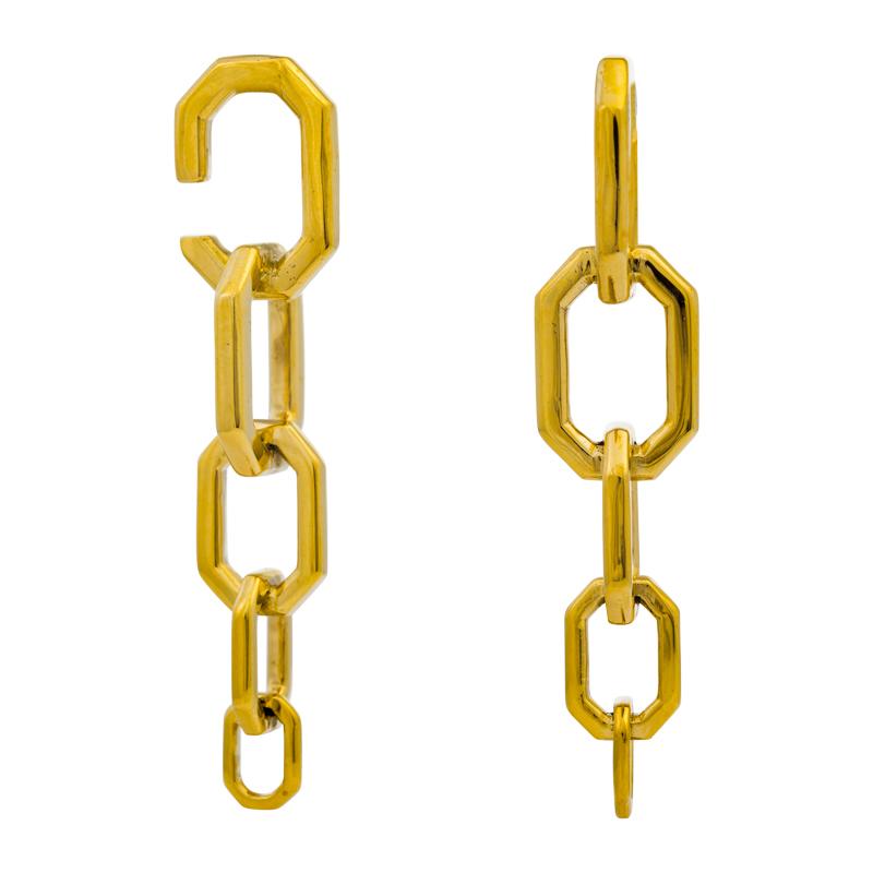 Handcrafted Brass Chain Link Weights for stretched ears with tapered links, 4mm wearable size.