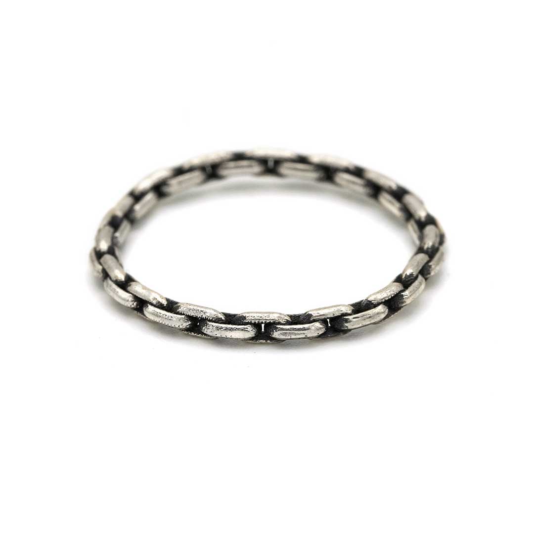 Thin Oval Chain Finger Ring Sterling Silver