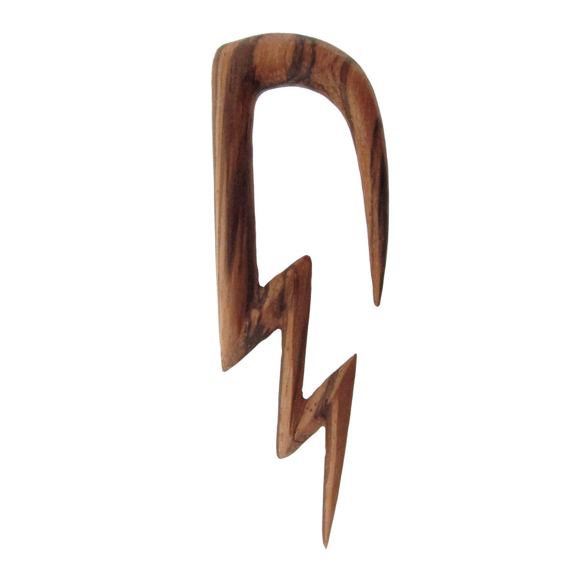 Hand-carved zebra wood Lightning Bolt design in organic material for stretched lobes TAWAPA