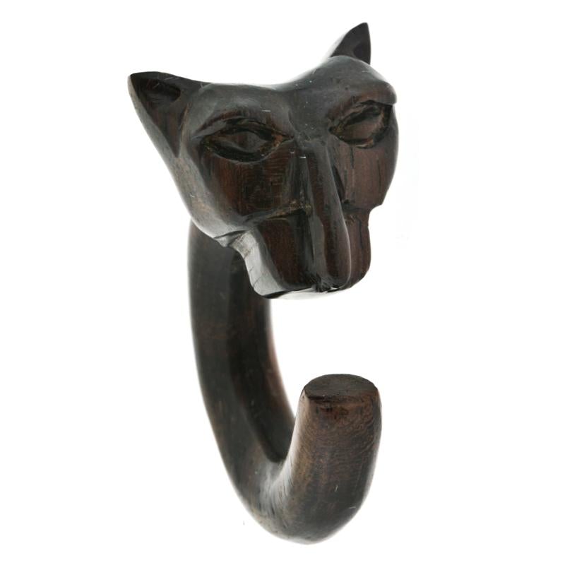Egyptian Cat handcarved organic ebony C-shaped design for stretched ears TAWAPA