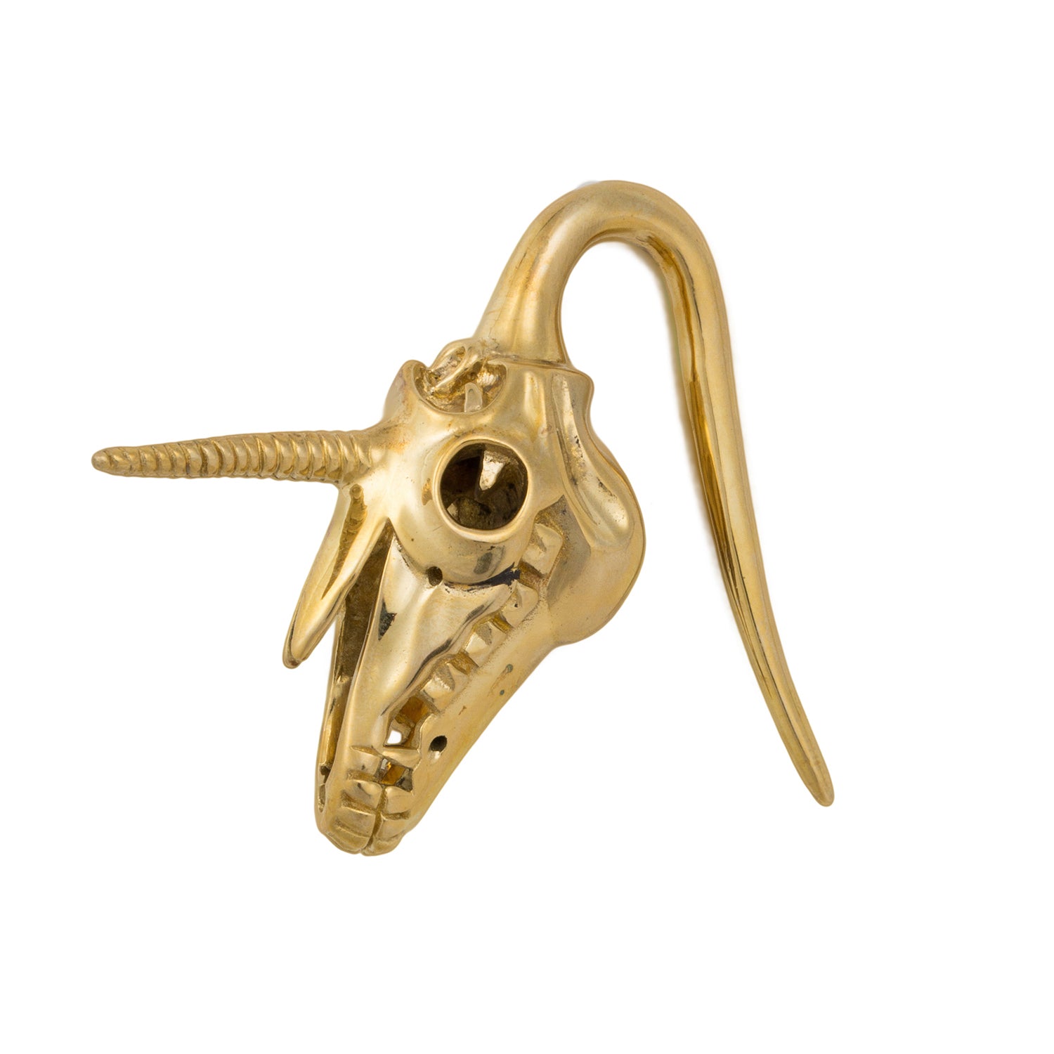 Sculpted unicorn skull hanging weight for stretched lobes handcrafted brass TAWAPA