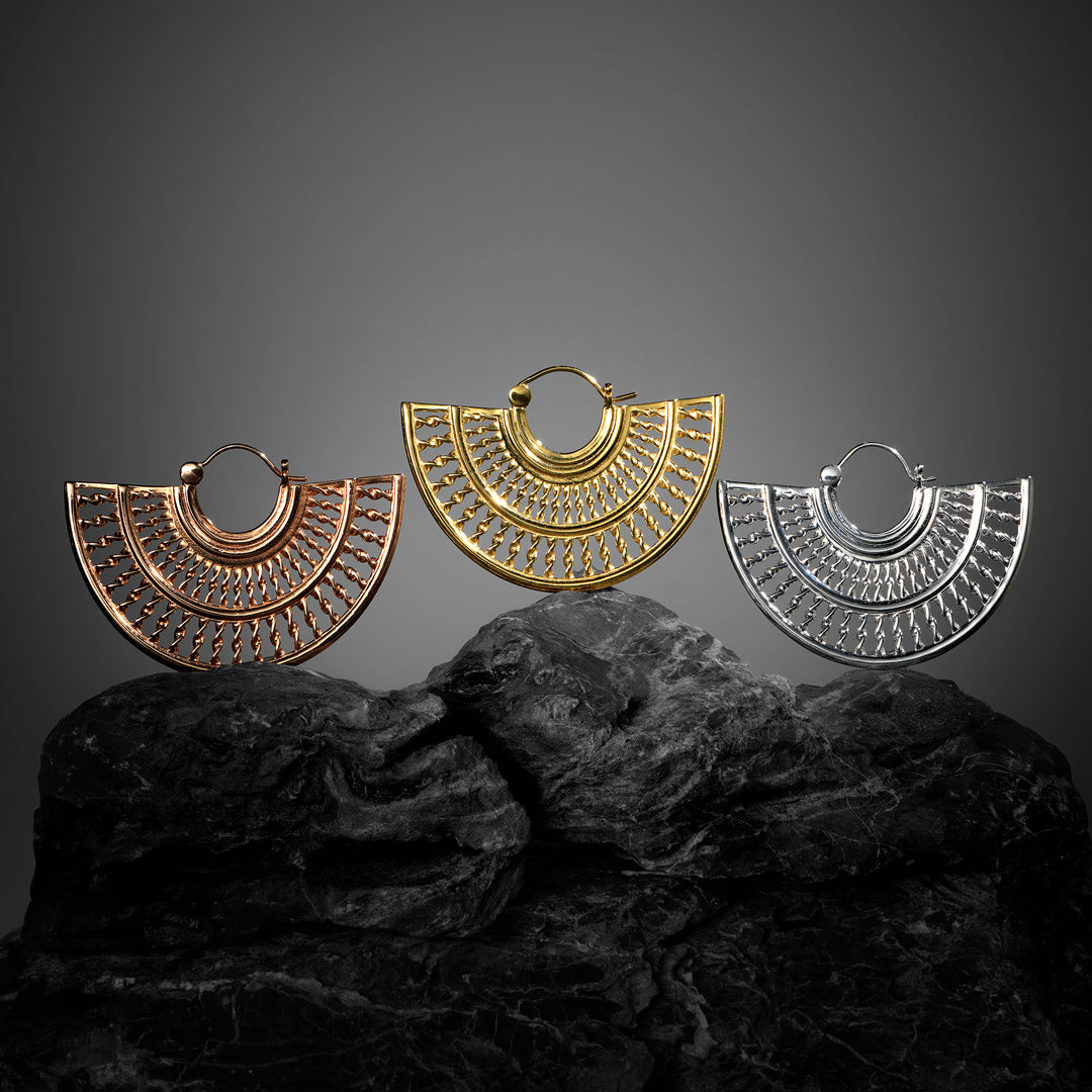 Handcrafted hoop earrings with radiant texture in 18k gold, rose gold, or silver plating