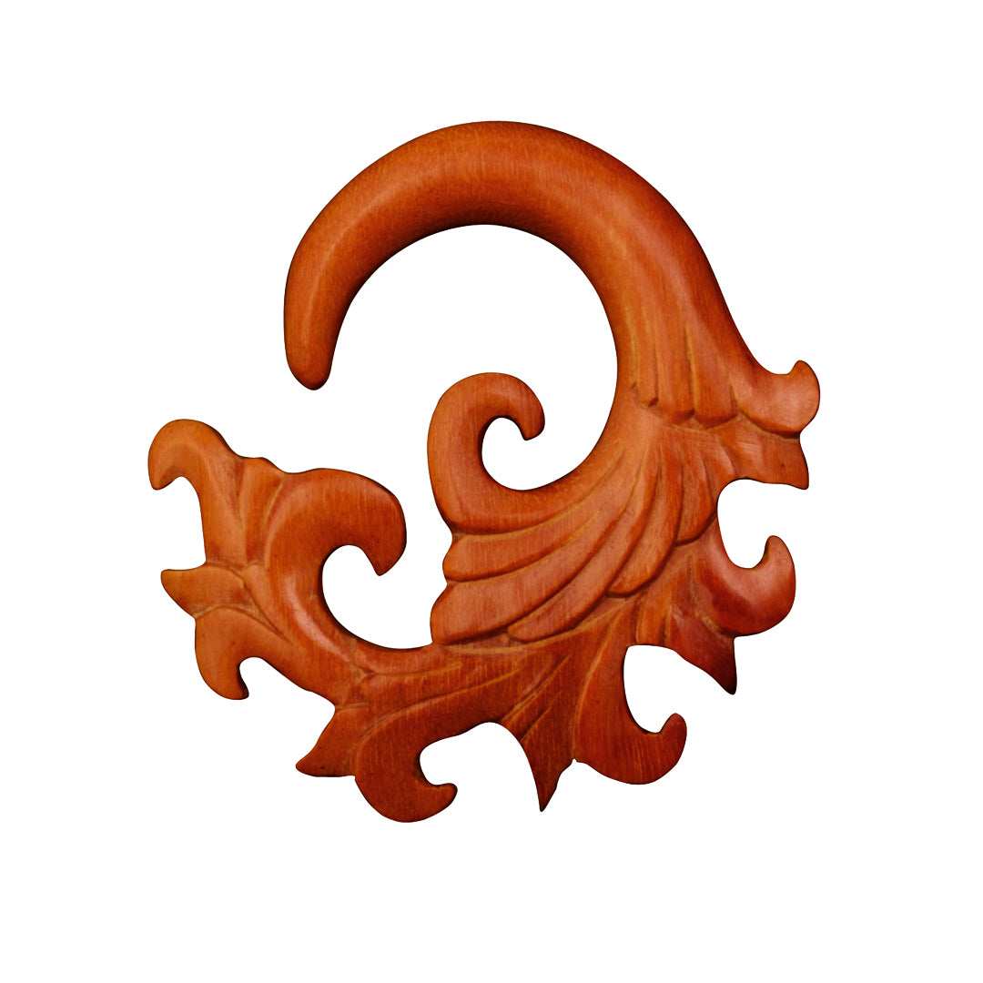 bloodwood Onda organic hanging earring with carved wave design for stretched ears tawapa