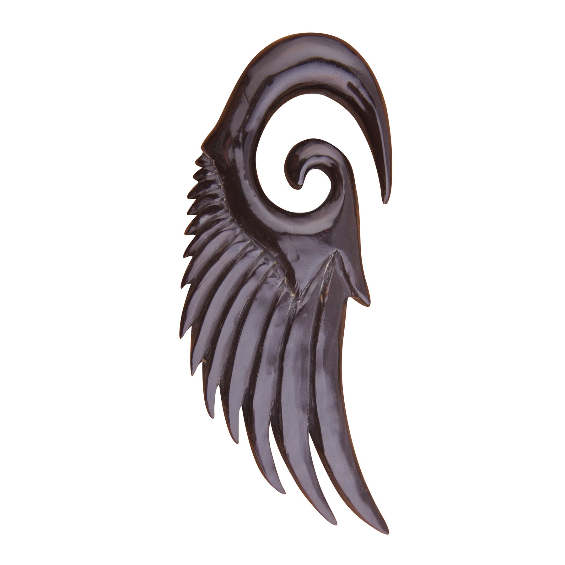 Handcrafted Seraphin wing earrings—sustainable horn jewelry designed for stretched ears.