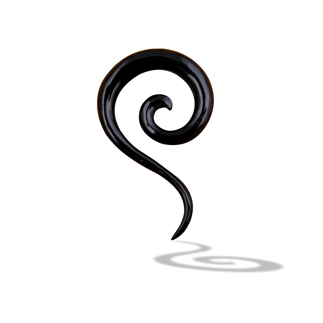 Fluid spiral earrings with extended tail, ideal for stretched ear piercings