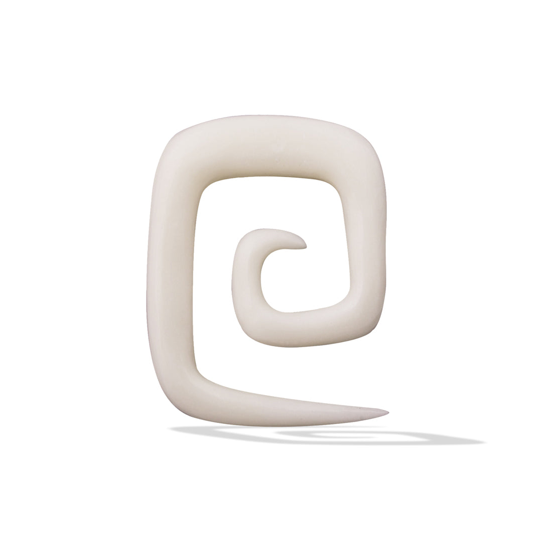 Square spiral earrings featuring earthy curve, handcrafted style for stretched ears