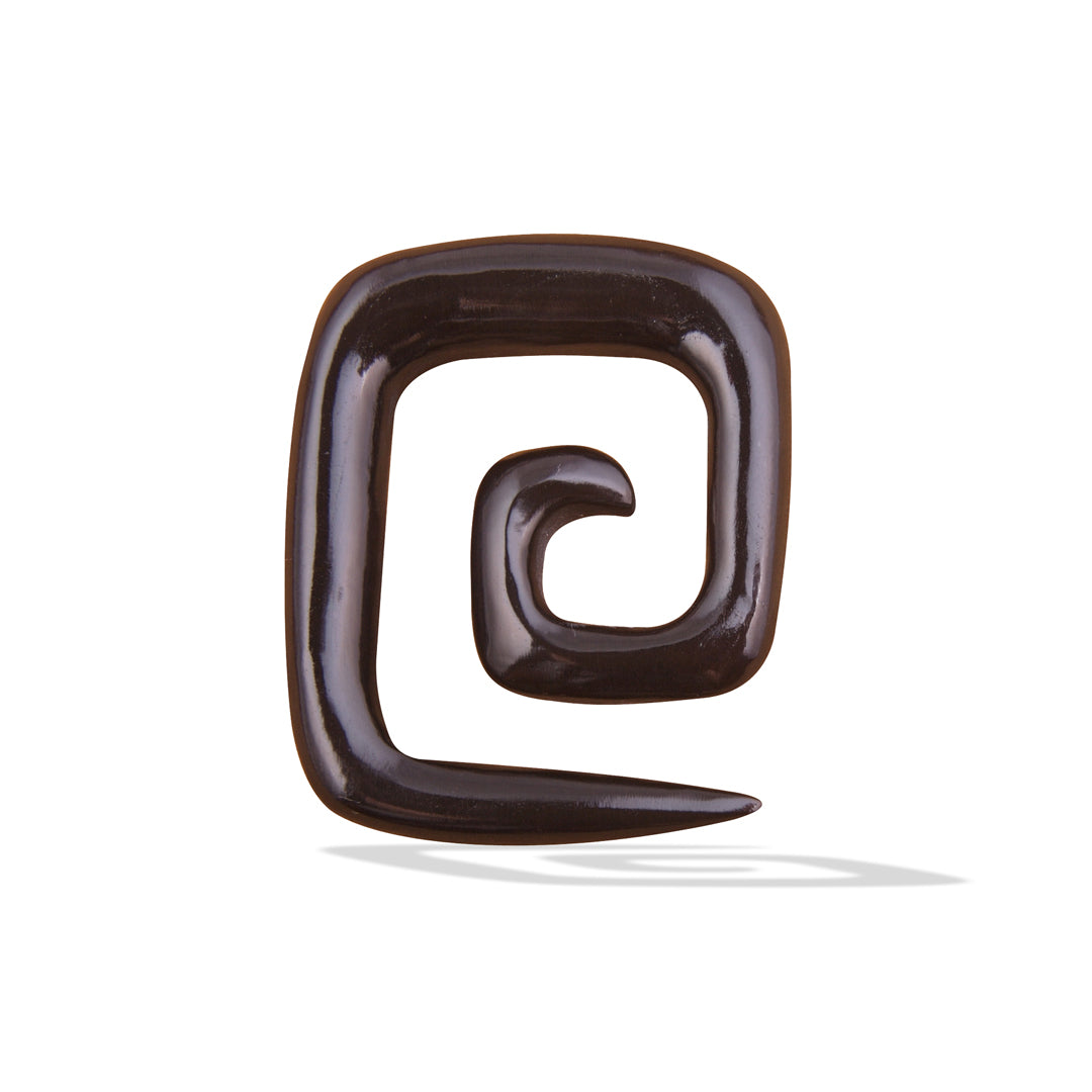 Square spiral earrings featuring earthy curve, handcrafted style for stretched ears