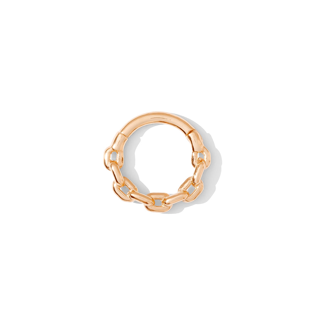 Chain Link Clicker in rose gold vermeil, front view showing round interlocking links, handcrafted by TAWAPA
