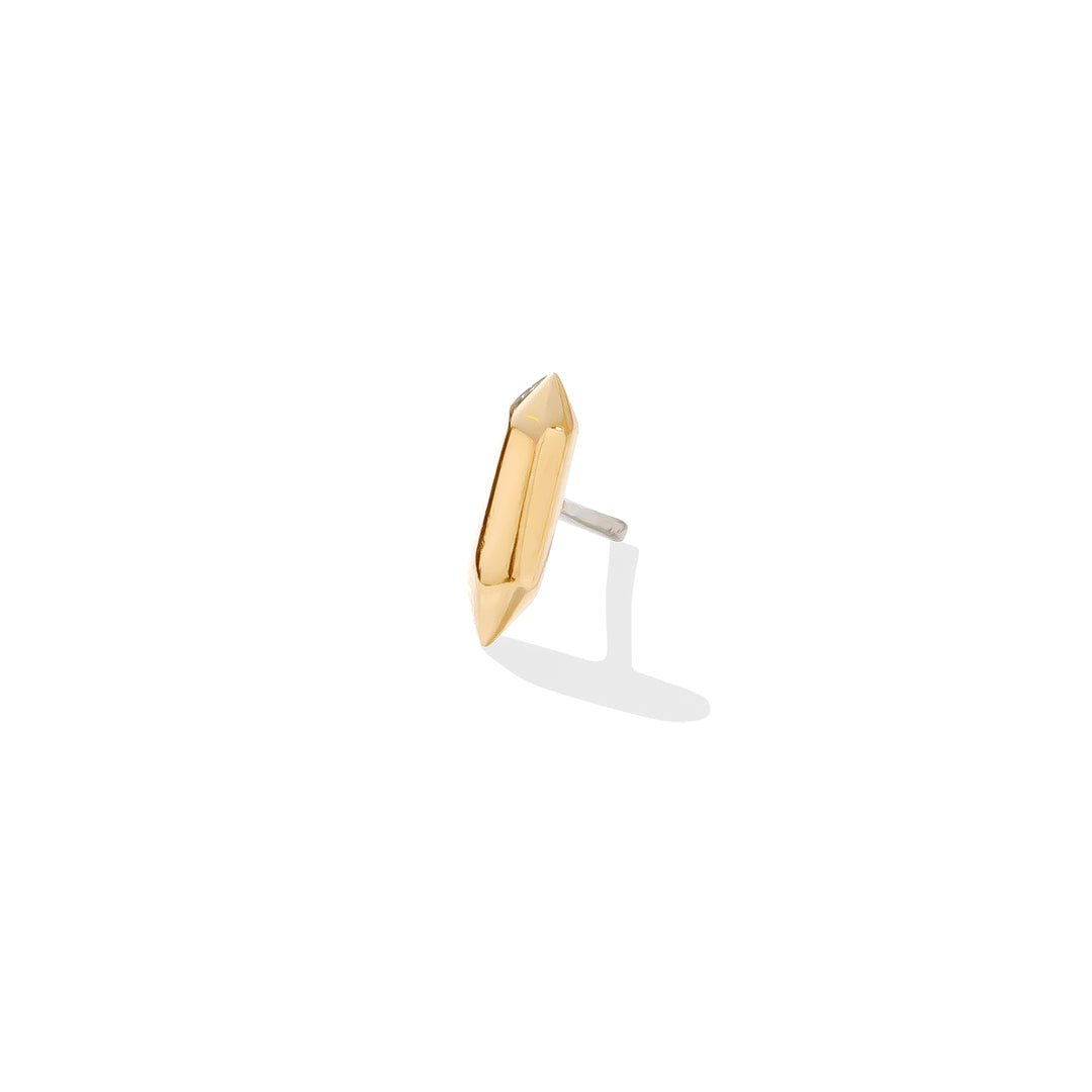 Sleek gold crystal-shaped pin for conch and lobe piercings.