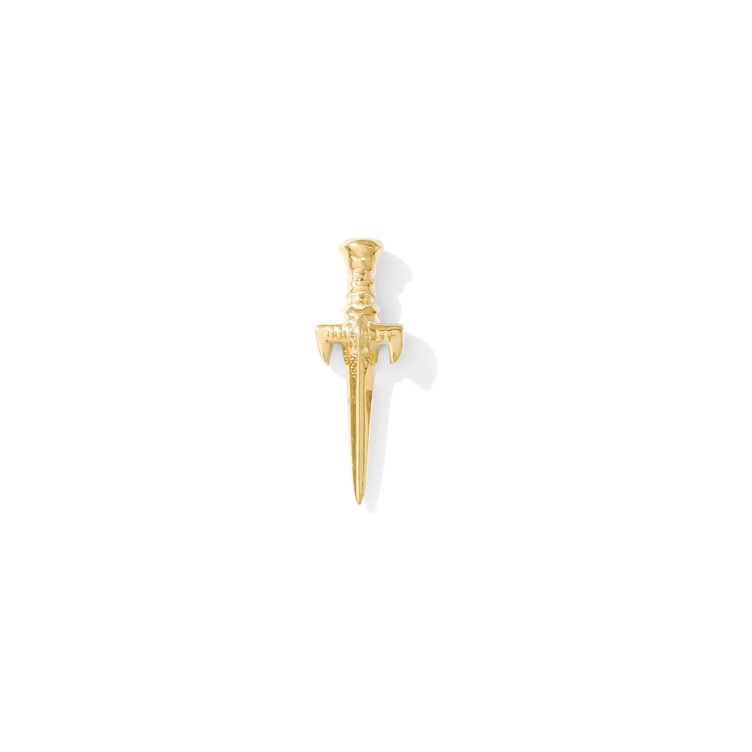 14k Gold dagger shaped threadless end on a white background TAWAPA