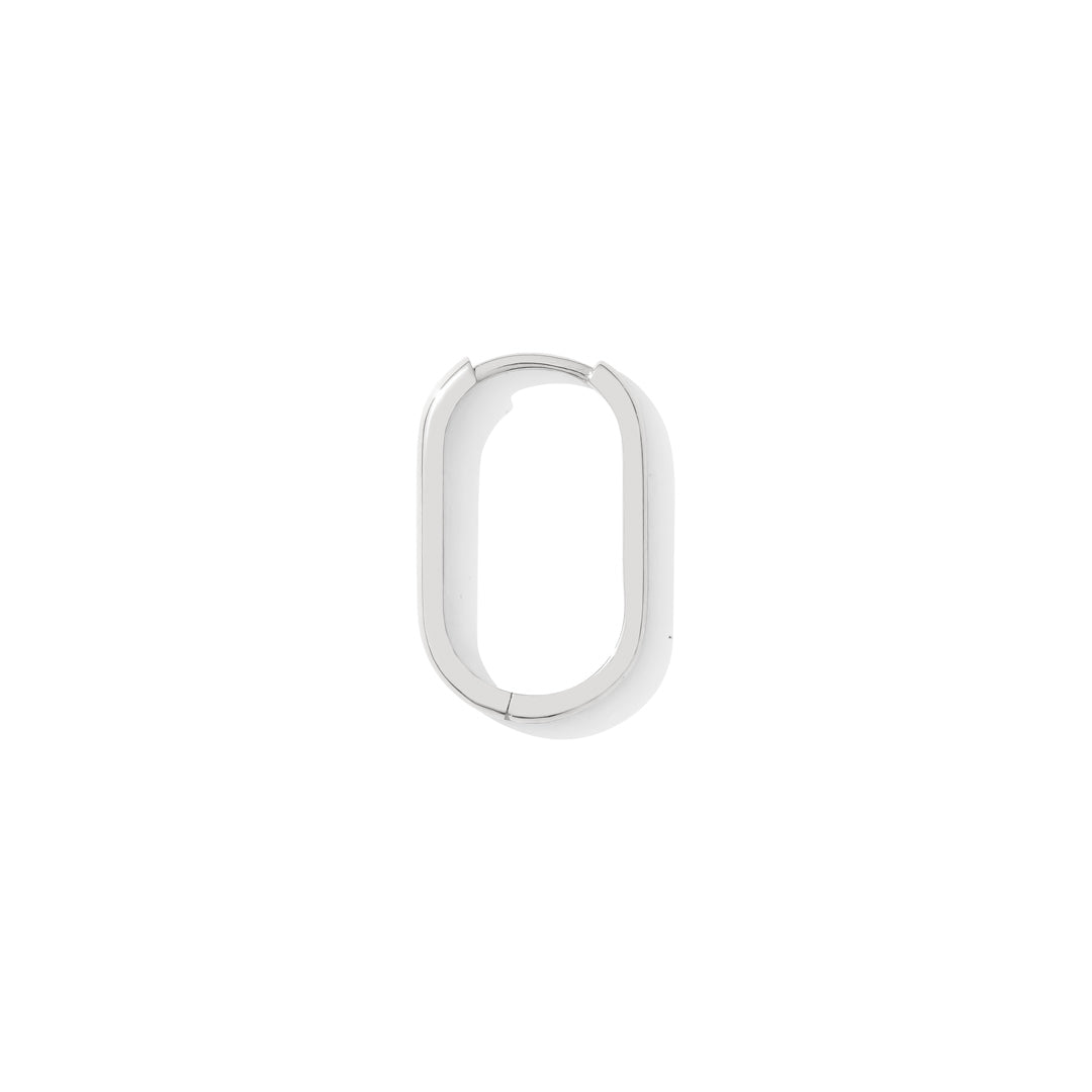 Lola Earring sterling silver with sleek oval shape and squared edges flat lay, modern minimalist design by TAWAPA