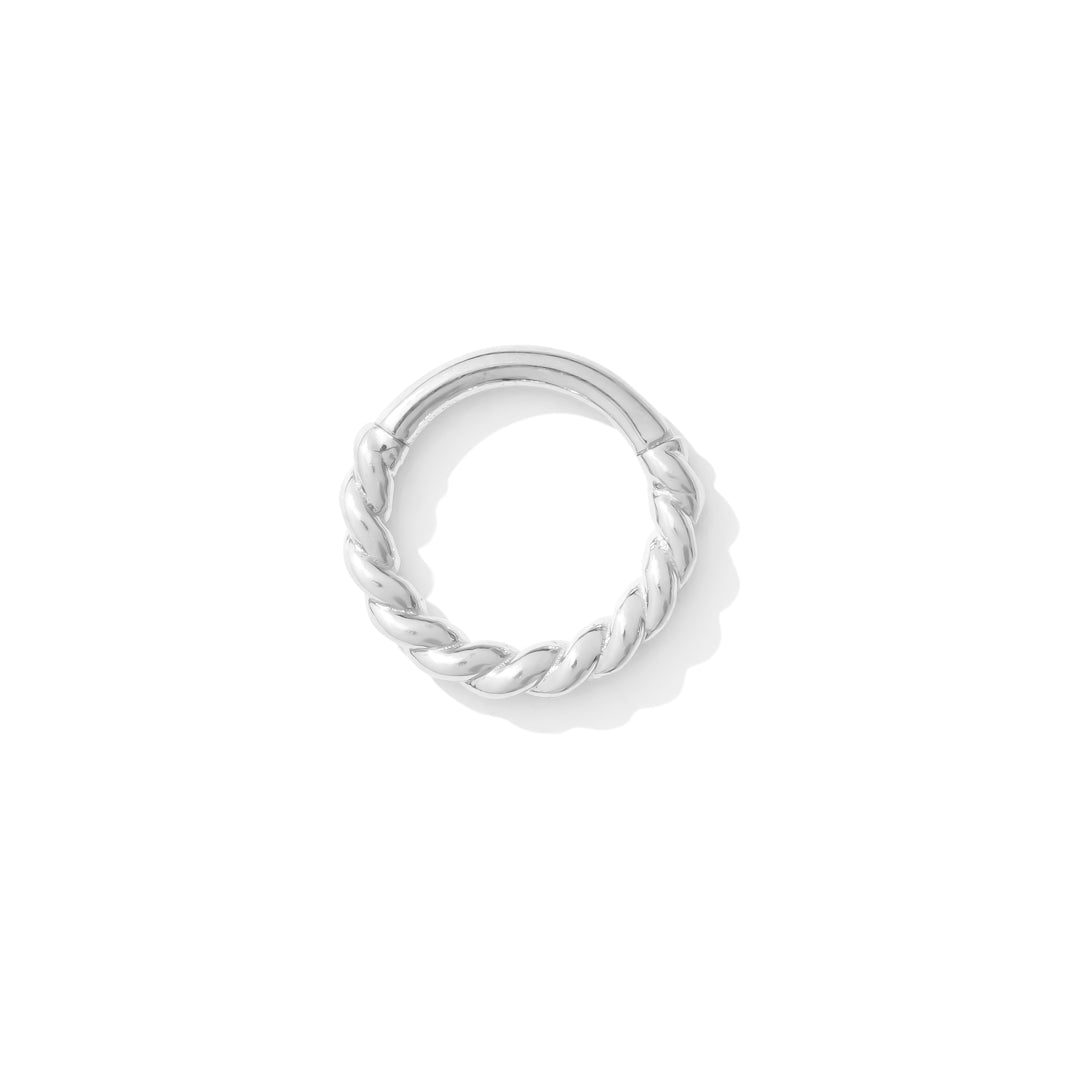 Elegant Paris Clicker crafted in 14k white gold with a bold braided rope texture for timeless style.