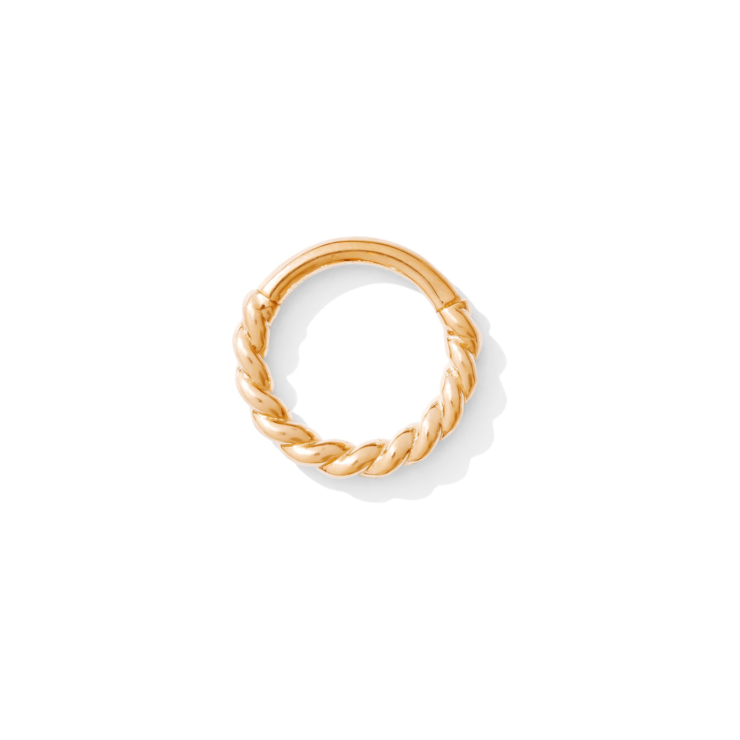 Elegant Paris Clicker crafted in 14k gold with a bold braided rope texture for timeless style.