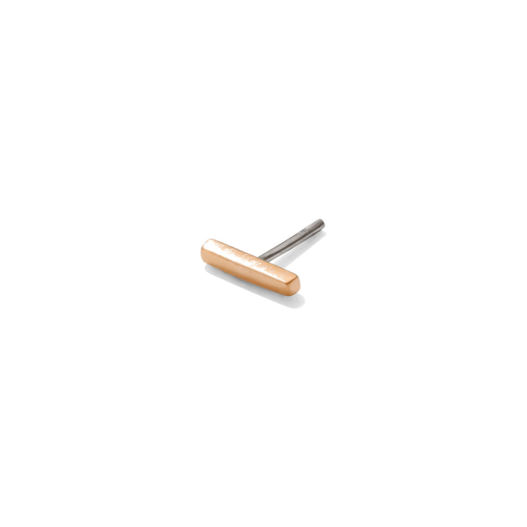 14k rose Gold bar earring on a white background threadless end by tawapa