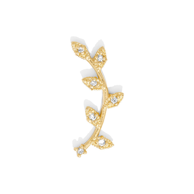 Wisteria pin 14k yellow gold threadless end with cubic zirconia for left ear placement