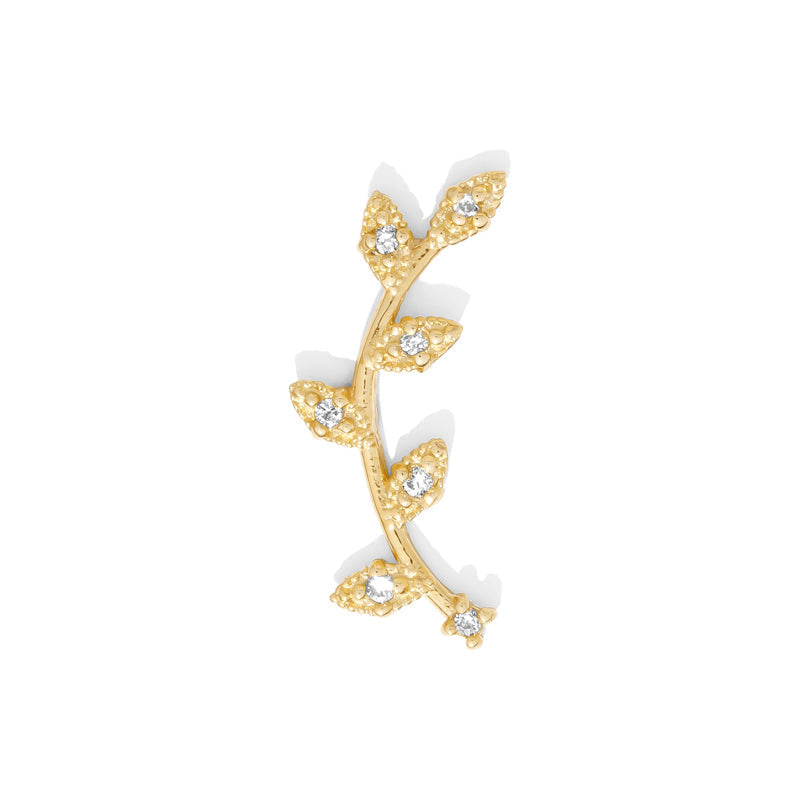 Wisteria pin 14k yellow gold threadless end with cubic zirconia for right ear placement