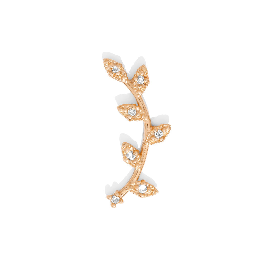 Wisteria pin 14k rose gold threadless end with cubic zirconia for left ear placement