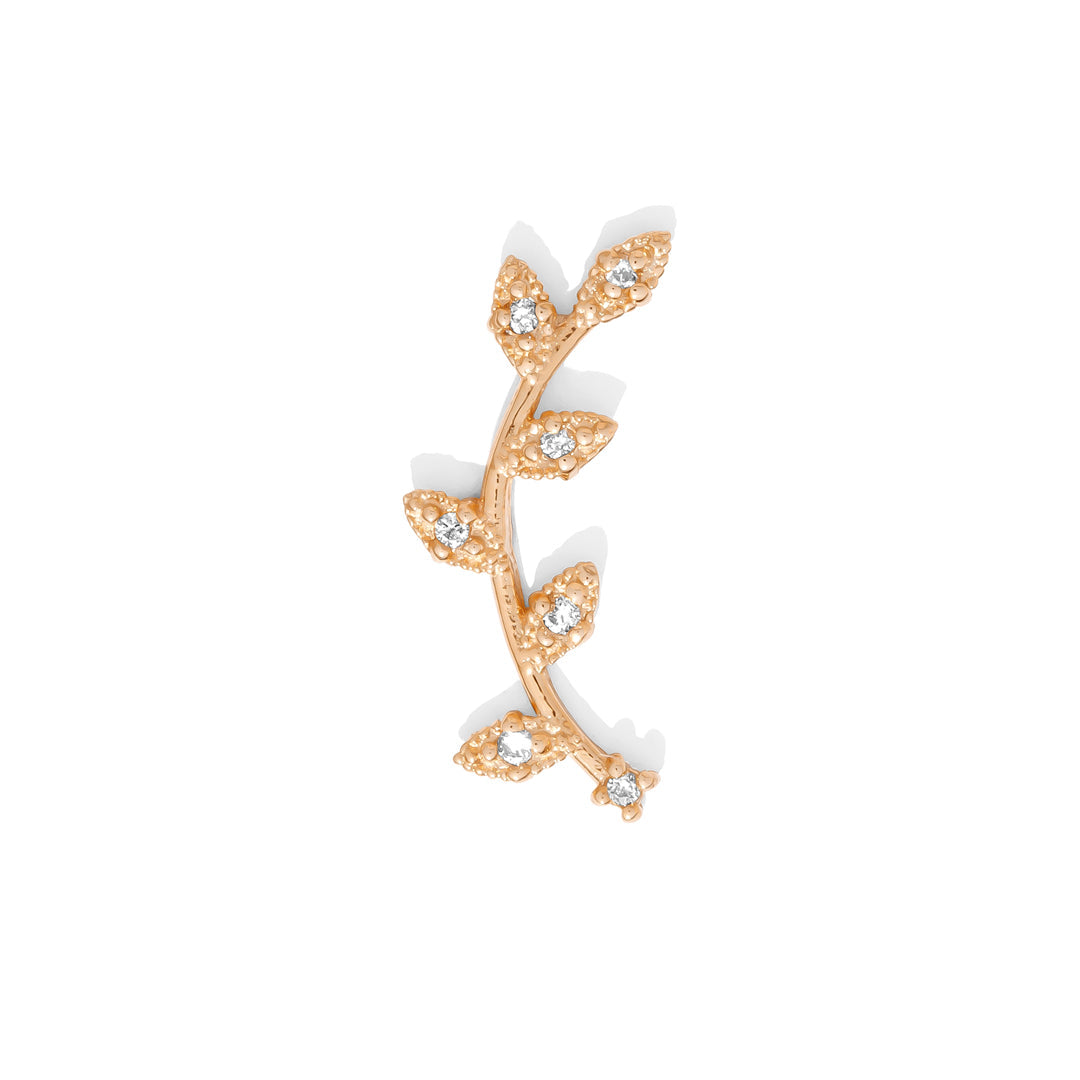 Wisteria pin 14k rose gold threadless end with cubic zirconia for right ear placement