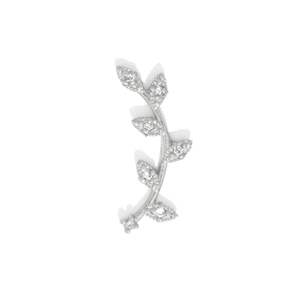 Wisteria pin 14k white gold threadless end with cubic zirconia for left ear placement