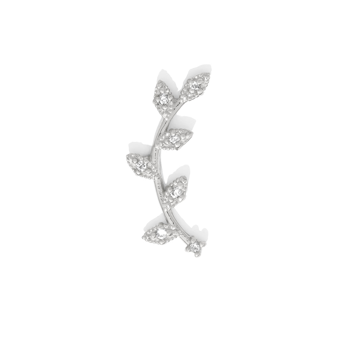 Wisteria pin 14k white gold threadless end with cubic zirconia for right ear placement