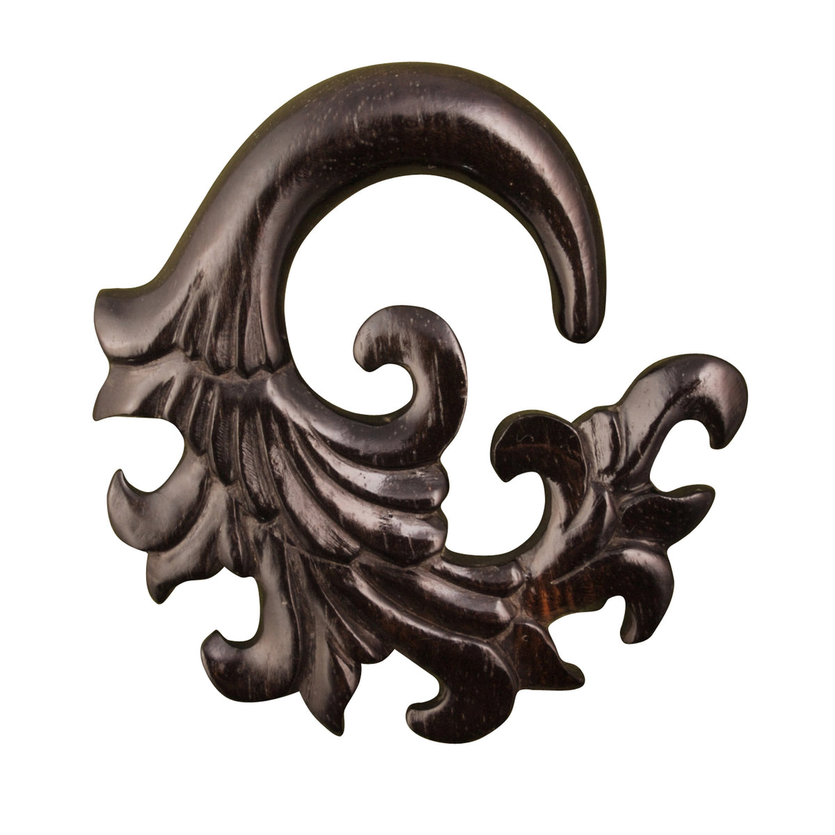 ebony Onda organic hanging earring with carved wave design for stretched ears tawapa