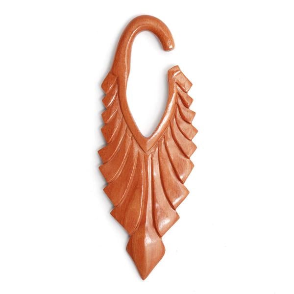 Long Fan design in Hand-carved sabo wood for stretched ears with leaf-inspired silhouette TAWAPA