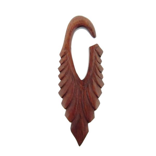 Long Fan design in Hand-carved bloodwood for stretched ears with leaf-inspired silhouette TAWAPA