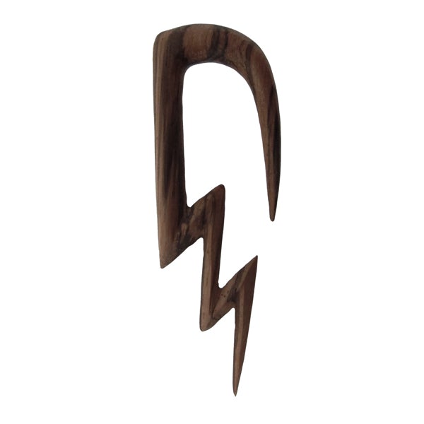 Hand-carved ebony Lightning Bolt design in organic material for stretched lobes TAWAPA