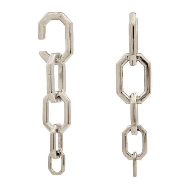 Handcrafted White Brass Chain Link Weights for stretched ears with tapered links, 4mm wearable size. 